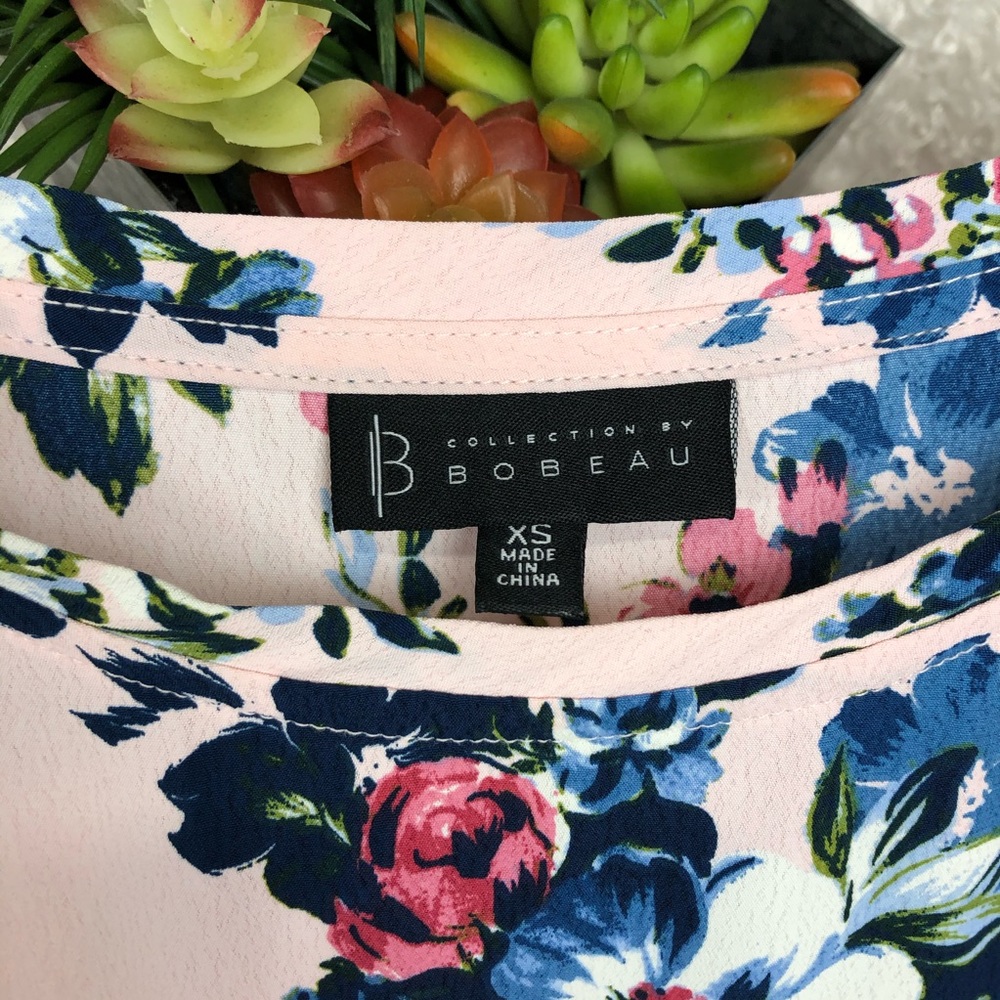 Bobeau Pink Floral Print Cottagecore Short Sleeve Top Size XS - Picture 5 of 7